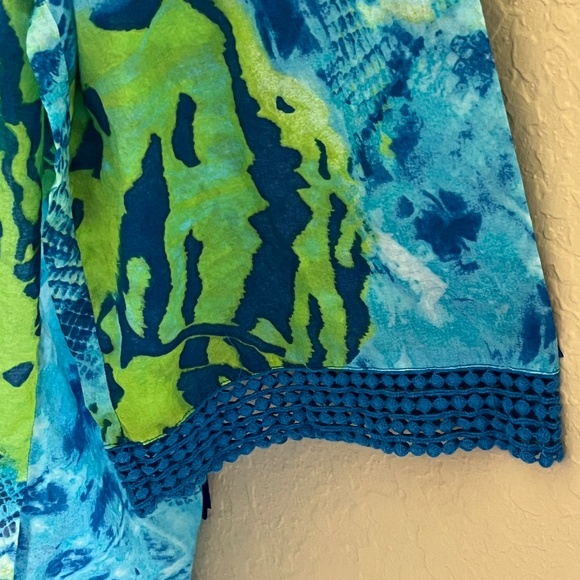 Jones New York Signature Plus 3X Blue Green Crochet Trim Cotton Tunic Top - Picture 10 of 13